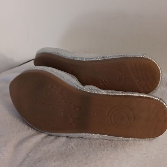 Silver Glitter Flats with Floral Embellishments - Picture 6 of 8
